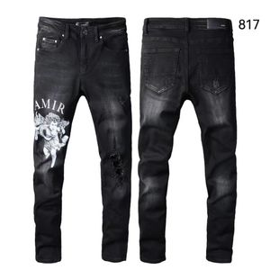 Qualité haut de gamme AMI Jeans pour hommes Designer High Street Ripped lettre de peinture Jeans Retro Street pantalon de survêtement décontracté pantalon de jogging 817