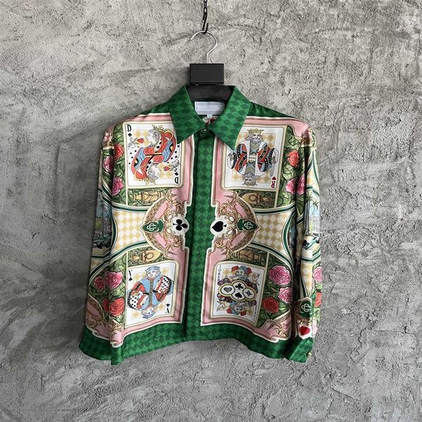 Camisa de seda informal de diseñador de alta calidad - Camisas de talla estadounidense - Diseño de estampado de póquer exquisito de moda para hombre de lujo con un solo pecho 3286