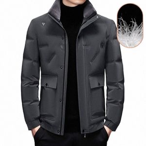 High-end Kwaliteit Witte Eendendons Donsjack Mannen Winterjas Bontkraag Zip Lg Mouw Busin Casual Puffer Winddicht Zak v9so #