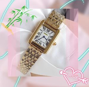 High-End Kwaliteit Dames Romeinse Tank Wijzerplaat Jurk Horloges Leer Roestvrij Stalen Band Dame Iced Out Quartz Uurwerk Rosé Goud Zilver Hip Hop Out Bling Horloge Geschenken