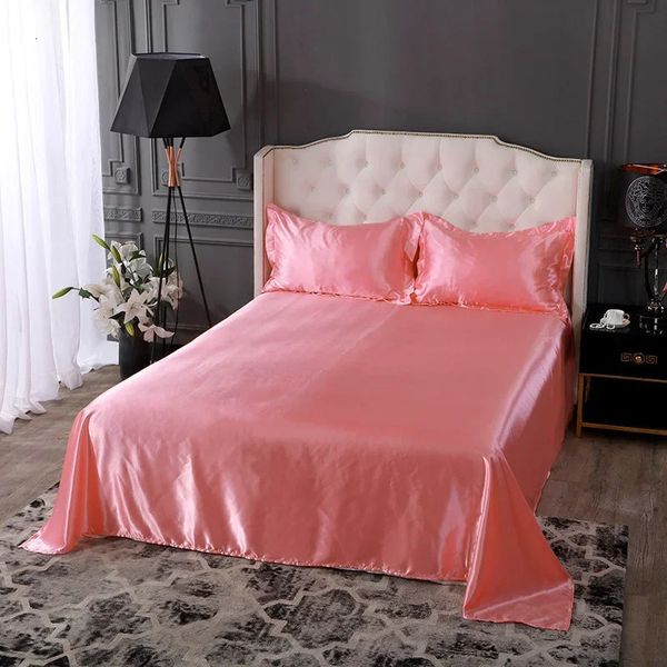 Set de cama de cama queen de rayón de gama alta Juego de cama de satén sólida sólida de lujo Juego de sábanas sedosas de alta calidad y caja de almohada 240401