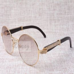 Lunettes de soleil rondes haut de gamme en diamant 7550178, angle noir naturel, qualité de pliage, lunettes de soleil pour hommes et femmes, taille 57-22-132935