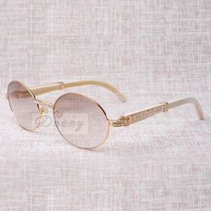 Cadre de lunettes de soleil à diamants rondes Cadre 7550178 avec des lunettes naturelles de corne de buffle blanc, taille: 57-22-135mm