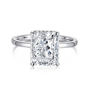 Anillo de plata de ley S925 de alta gama con diamantes de imitación con alto contenido de carbono, corte cuadrado de flor de hielo para mujer, anillo de piedras preciosas 8*10, anillo simple europeo y americano, anillo de compromiso
