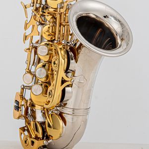 Haut de gamme SC-9937 Bb Soprano Elbow Saxophone Silver Body Gold Key Instrument à vent avec accessoires sax soprano