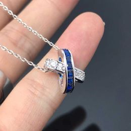 High-end Shangjia kruis blauwe diamanten ketting dames 925 zilveren kraag ketting witte diamant rand serie levenslange eenvoudige platina nekketting
