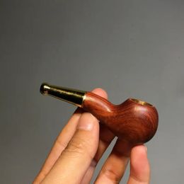 Pipe à tabac sec à l'ancienne en bois massif haut de gamme pour hommes, étui à cigarettes en bois de santal rouge, filtre de poche, personnalité portable courte, choix idéal pour les cadeaux