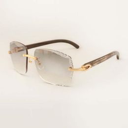 Hoogwaardige zonnebril 3524014 met natuurlijke zwarte getextureerde hoorn en gegraveerde lensbril 58-18-140mm268f