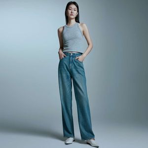 High -end super zachte jeans damesveer nieuwe hoge taille losse slanke brede been broek