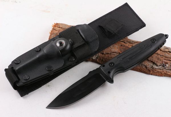 Couteau droit de survie en plein air de haute qualité D2 Black Titanium Enduit Drop Point Blade Full Tang G10 Poignée Couteaux à lames fixes avec Kydex