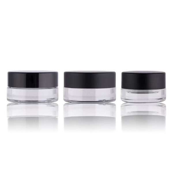 Pot de récipient de crème pour les yeux en verre transparent à fond épais haut de gamme 3 ml 5 ml avec couvercle à vis noir, impression de logo personnalisé soins de la peau emballage cosmétique pot en verre Freeship