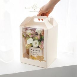 Cajas de embalaje de ramo de flores de ventana de PVC transparente de alta gama, caja de papel Kraft para llevar a mano, caja de embalaje de regalo 1187a