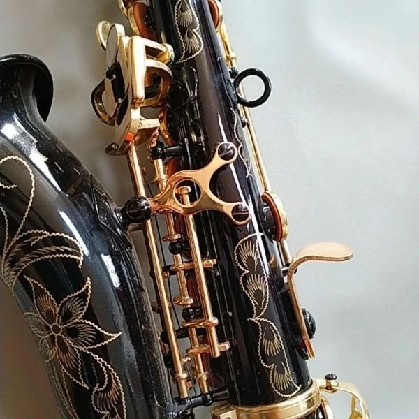 Saxofón de tubo curvo pequeño, agudos de alta gama, saxofón soprano profesional B-plano, saxo soprano negro níquel dorado 00