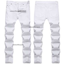 High-end trendy merk witte jeans voor heren met gepersonaliseerde slim fit elastische voeten, modieuze herfst- en wintertrends