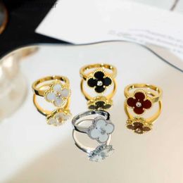 High End Vancefe Brand Designer Rings For Women v Gold High Edition Lucky Clover Series Ring Womens Full Diamond Agate Senior Brand Logo Designer Bijoux