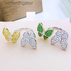 Rings de diseñador de marca Vancefe de alta gama para mujeres S925 Sterling Silver Double Butterfly Ring Juego con Diamond Clover Womens Senior Brand Senior Logo Designer Jewelry