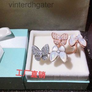 Haut de gamme Vancefe Brand Designer anneaux pour femmes Précision Edition Butterfly Ring White Fritillaria Double Diamond complet comme cadeau d'anniversaire