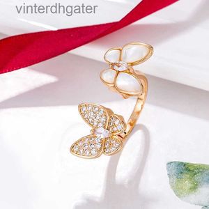 High -end Vancefe Brand Designer Rings For Women Butterfly Ring Sterling Silver Compated 18K Rose Gold White Shell Opening als verjaardagscadeau