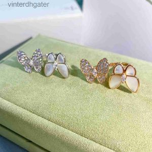 Haut de gamme de créateurs de marque Vancefe pour femmes Butterfly Ring High Edition White Diamond 18K ouverture Index ajusté Brand de marque Senior Logo Designer Bijoux