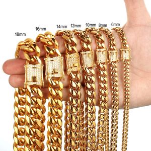 High-end fluwelen grensoverschrijdende e-commerce levering goud titanium staal roestvrij staal Cuban Link Chain micro-ingelegde witte boorge buckle encrypti