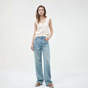 High -end brede poot jeans voor damesveer nieuwe hoge taille draperen losse slanke vloer slanke broek