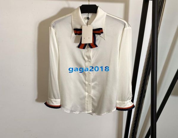 Femelles haut de gamme Girls Silk Shirtwork Patchwork Crystal Striped Bow Tie Bouleau Col à manches longues Blouse Blouse Rison Milano Fashion Design L5457151