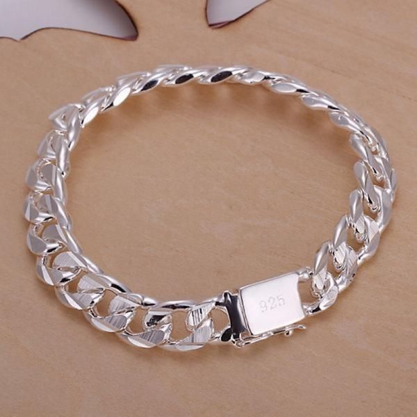 Pulsera de plata de ley 925 fina para hombre y mujer de gama alta, joyería de moda, regalo para hombre, brazalete cuadrado de 10MM con gema hermosa 257i