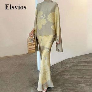 High Fashion Woon-werkverkeer Satijnen Set Elegante Vleermuismouwen Tops Blouse Slanke Lange Rok Outfits Vrouwen Casual Losse Tweedelige Pakken