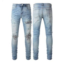 High Fashion Craft Jeans Kind Demin Mens Leather Quality Jean Heavy Purple Mens 2024 Amiirii gewassen geperforeerde QTR1