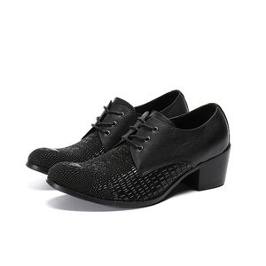 High Fashion Heel Oxfords Plus Size Lace Up Formele mannen Draai Zwart Leather Party Verhoog Hoogte schoenen B B