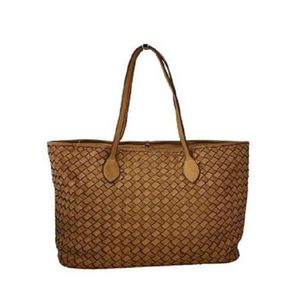 Sac en cuir marron au tannage végétal de haute couture fabriqué en Italie Avignone Big avec tissages faits à la main et bandoulière réglable