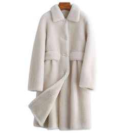 Abrigo de piel de cordero de alta moda para mujer para invierno Moda simple Invierno y abrigo de esquila cálido Marca Mujer Abrigos de un solo pecho T220810
