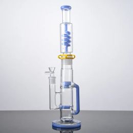 Bongs de tubo recto de alta congelación Construir cachimbas Perc en línea Colorido Verde Azul Dab Rigs Tuberías de agua Bongs de vidrio embriagadores con junta de 18 mm BJ