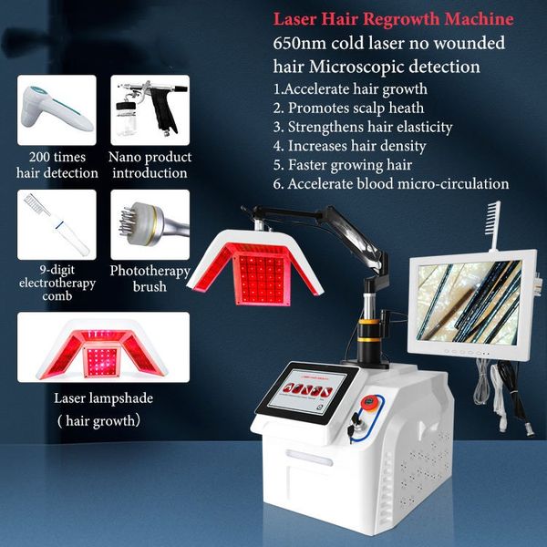Peigne haute fréquence Lasers 650nm Système de détection de traitement du cuir chevelu Thérapie par la lumière laser à diode Croissance des cheveux Traitement anti-cheveux Machine de soin du cuir chevelu