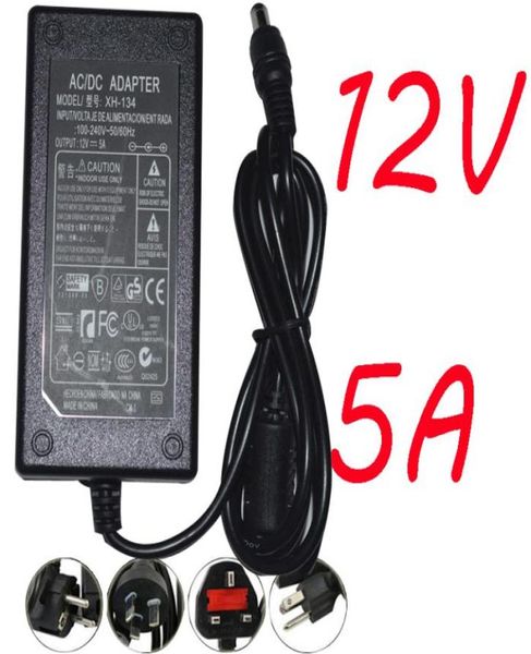 Transformadores de iluminación de alta frecuencia 50pcs lote AC85265V a DC12V 5A Suministro de alimentación para la tira LED 5050 3528 AC Adaptador con EU UK AU1188759