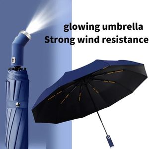 Haute qualité 10 os Durable créatif automatique sac torche LED parapluie affaires parapluie parasol parapluie trois pliant parapluie 240123
