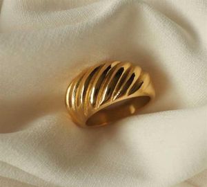 Hoogwaardige 316L roestvrij staal met 18K goudplaten Croissant dikke gouden ringen voor dames dames vintage ring h1011202S5530215