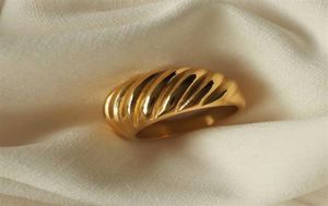 Hoogwaardig 316L roestvrij staal met 18k vergulde bezoedeling Croissant dikke gouden ringen voor dames dames vintage ring H1011202s6311930