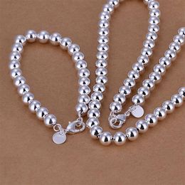 Hoogwaardig 925 sterling zilver '8MM kralen stuk - holle sieradenset DFMSS081 gloednieuwe fabrieksdirecte 925 zilveren ketting br244a