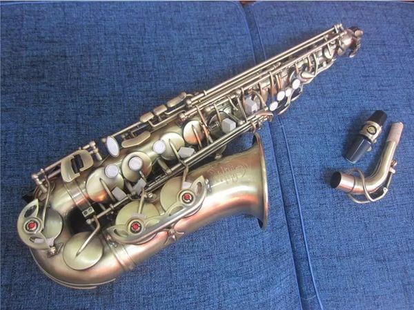 Saxofón alto Acabado antiguo de alta calidad MARCA Eb Mi bemol Saxofón Carcasa de saxofón Patrón tallado Instrumento de viento de madera con estuche Otros accesorios