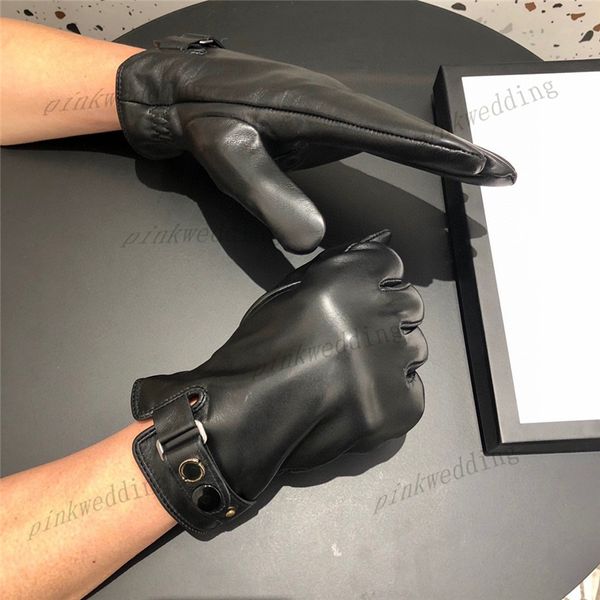 Gants noirs de haute qualité mitaines douces au toucher hiver en peluche mitaines chaudes bouton réglable gant en cuir pour hommes