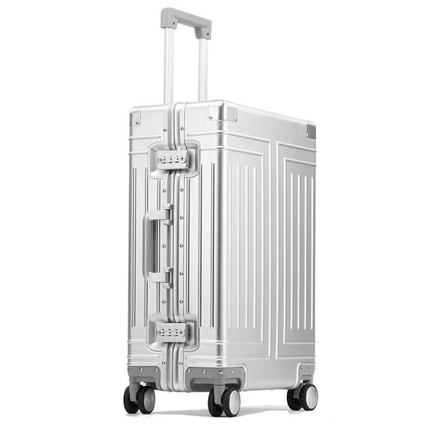 Études d'embarquement de haute qualité en aluminium Magnésium Suises à bagages pour l'embarquement Spinner Voyage Suitcase avec roues