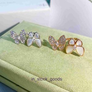Hoogwaardige designerringen voor dames Vancleff Butterfly High Edition White Beiman Diamond 18K Opening Verstelbare wijsvinger Geavanceerd vervaagt niet origineel 1: 1