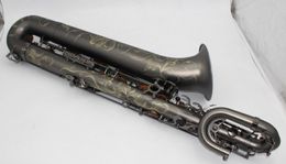 Saxophone baryton noir mat de musique orientale de haute qualité, gravure à la main sur tout le corps 00