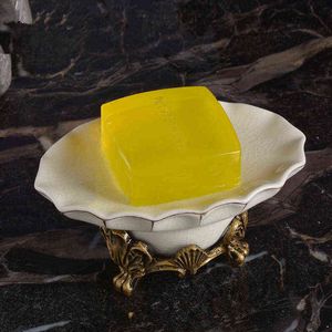 Jabonera de porcelana con grietas de hielo de alta calidad, caja de jabón de cerámica Retro creativa de estilo europeo, jaboneras de baño 211119