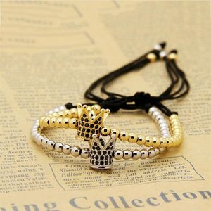 Bijoux de haute qualité, lot de 10 pièces, perles en cuivre de 4mm de qualité supérieure avec couronne en Cz noir, breloque pour hommes, Bracelet en macramé, cadeaux de fête 341Q