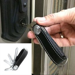 High-Grade Leather Stainless Steel Keychain Car Key Rings Holder Case Small Portable Housekeeper Key Organizer Bag Key Wallet