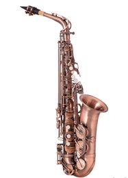 Hoogwaardig rood brons gebogen Eb-altsaxofoon E-flat sax gesneden patroon houtblazersinstrument met draagtas