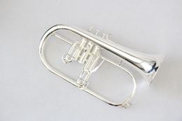 Trompeta de fliscorno chapada en plata de alta calidad, instrumentos de latón hechos a mano, la mayoría de fliscorno de plata de álamo
