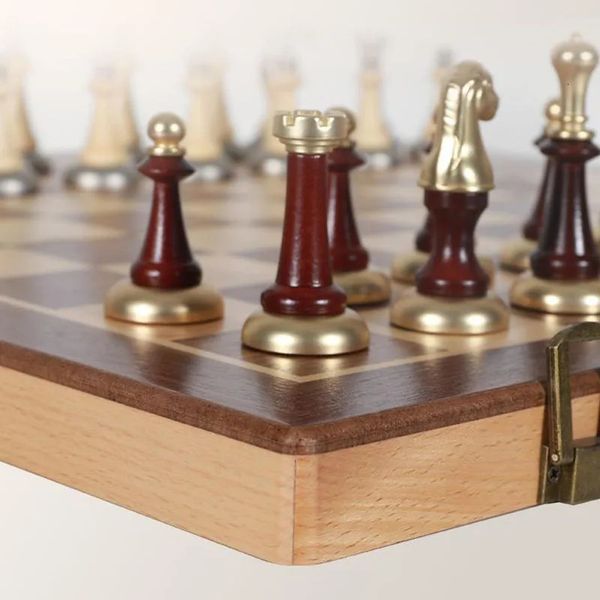 Échiquier en bois de hêtre massif de haute qualité, jeu d'échecs International, 34 pièces en métal 231225